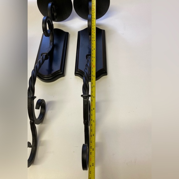 Black Metal Wood Wall Sconces Candle Set of Two Pair Wall Hanging  Spiral - Picture 11 of 12